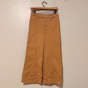 Anthropologie Chino Cropped Wide Leg Stretch Center Seam Pants Caramel Tan SZ 2